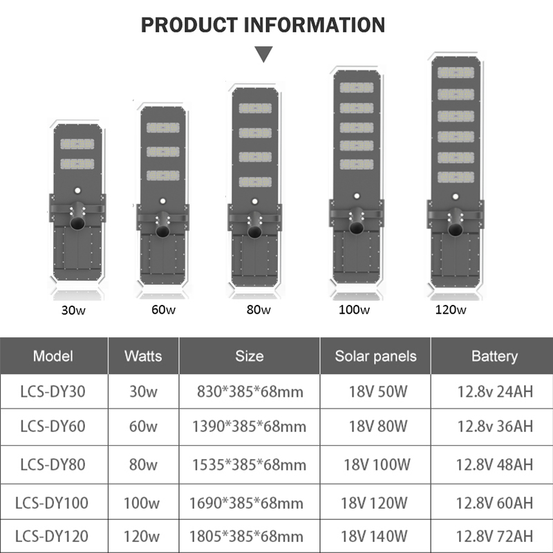 DYM series china manufacturer 30w 60w 80w 100w 120w  All in one led solar street light with pole