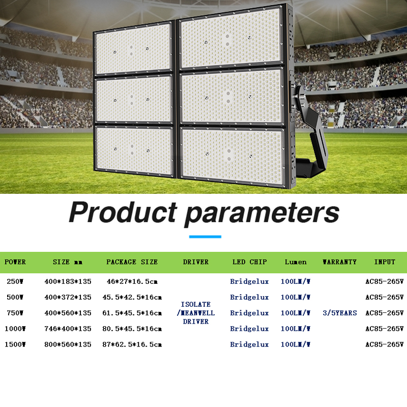 new Aluminum housing 500w 600w 800w 1000w 1200w 1500w 1800w 2000w smart sport stadium High mast led flood light