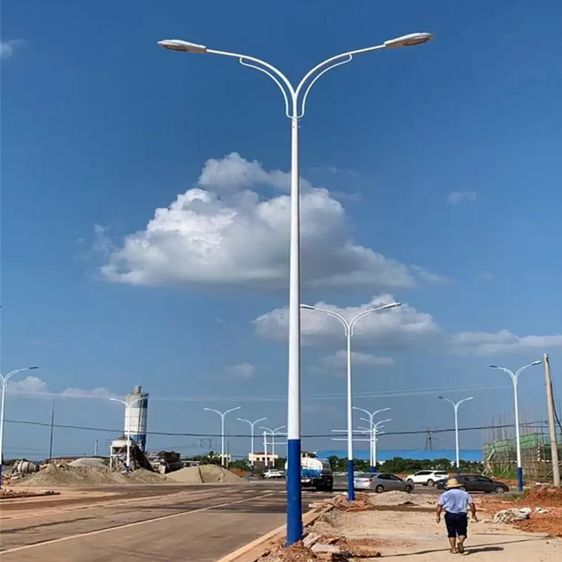 Customized price outdoor decorative 5m 6m 8m 10m 12m galvanized single and double solar street light lamp pole 